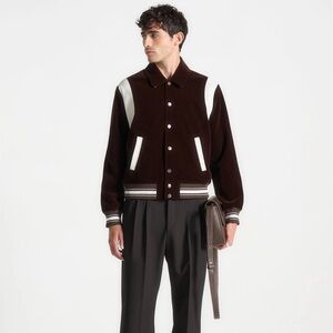 NWT Velvet and silk Brown and White Varsity Jacket - Classic Two-Tone